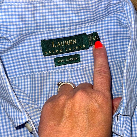 Lauren Ralph Lauren • Blue Gingham Plaid Short Sleeve Button Down - Picture 3 of 8